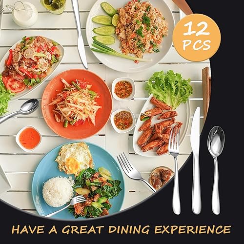 Miniatura 4 de Juego de vajilla de acero inoxidable de 12 piezas con 4 cuchillos, 4 tenedores, 4 cucharas de cena, juego de cubiertos para el hogar, cocina y