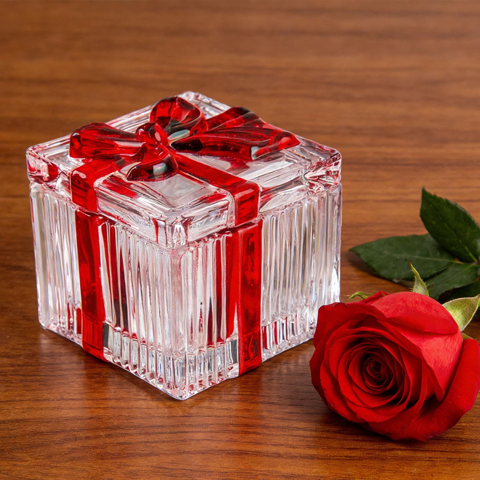 Boîte à bijoux en verre vintage Cryfokt : écrin carré chic pour bagues