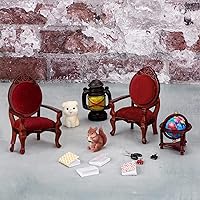 Vista 5 de Civaner 2 sillas de casa de muñecas en miniatura 1:12 en miniatura, vintage, rojo, muebles victorianos, accesorios para casa de muñecas, sillas