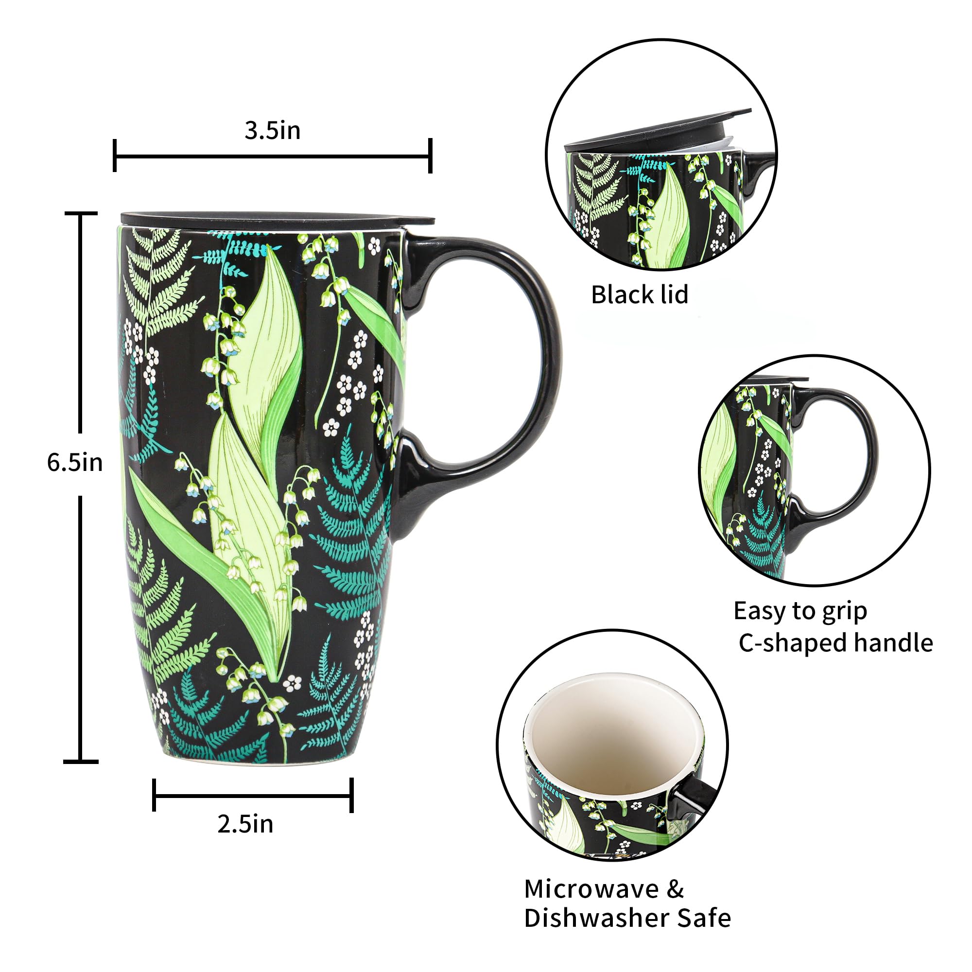 Topadorn Ceramic Travel Mug with Lid and Handle Gift for Coffee Lovers Coffee Mug Latte Teacup Milk Mug in Color Box 17 Oz - Image 4