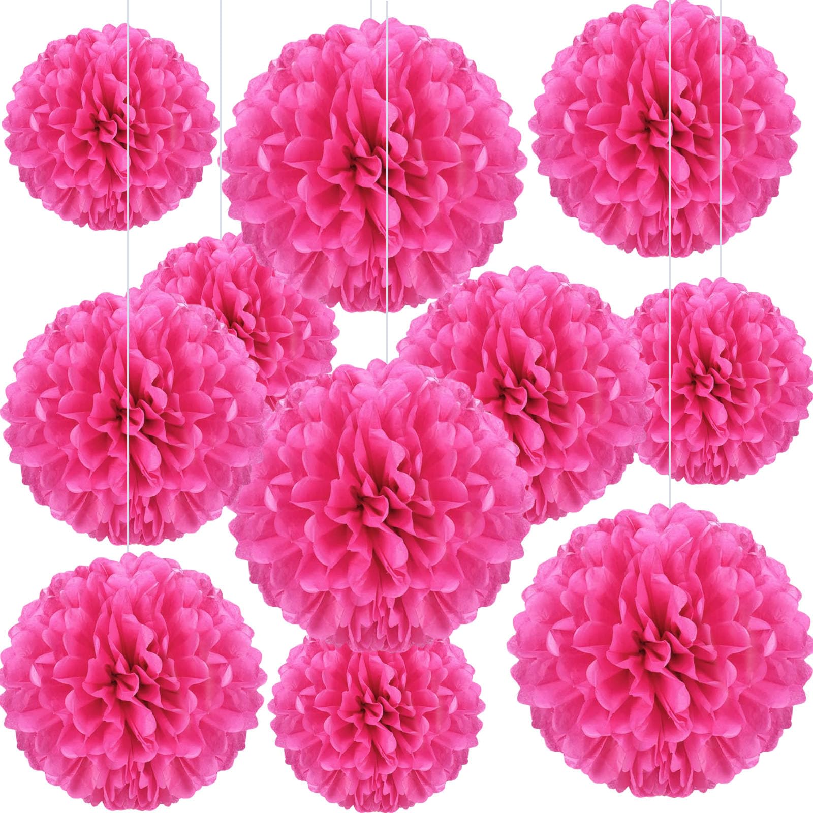 20 PCS Rose Red Tissue Paper Pom Poms Flowers, Sizes of 6", 10", 12", 14" Hanging Paper Flower Ball for Wedding, Birthday, Halloween, Christmas, Baby Shower Party Decor
