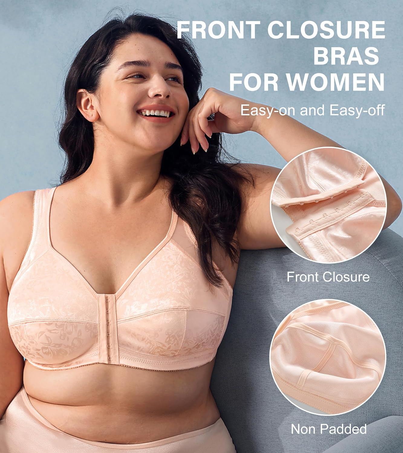 Womens Front Closure Bra No Underwire Plus Size Full Coverage Wireless Minimizer Non Padded Bras