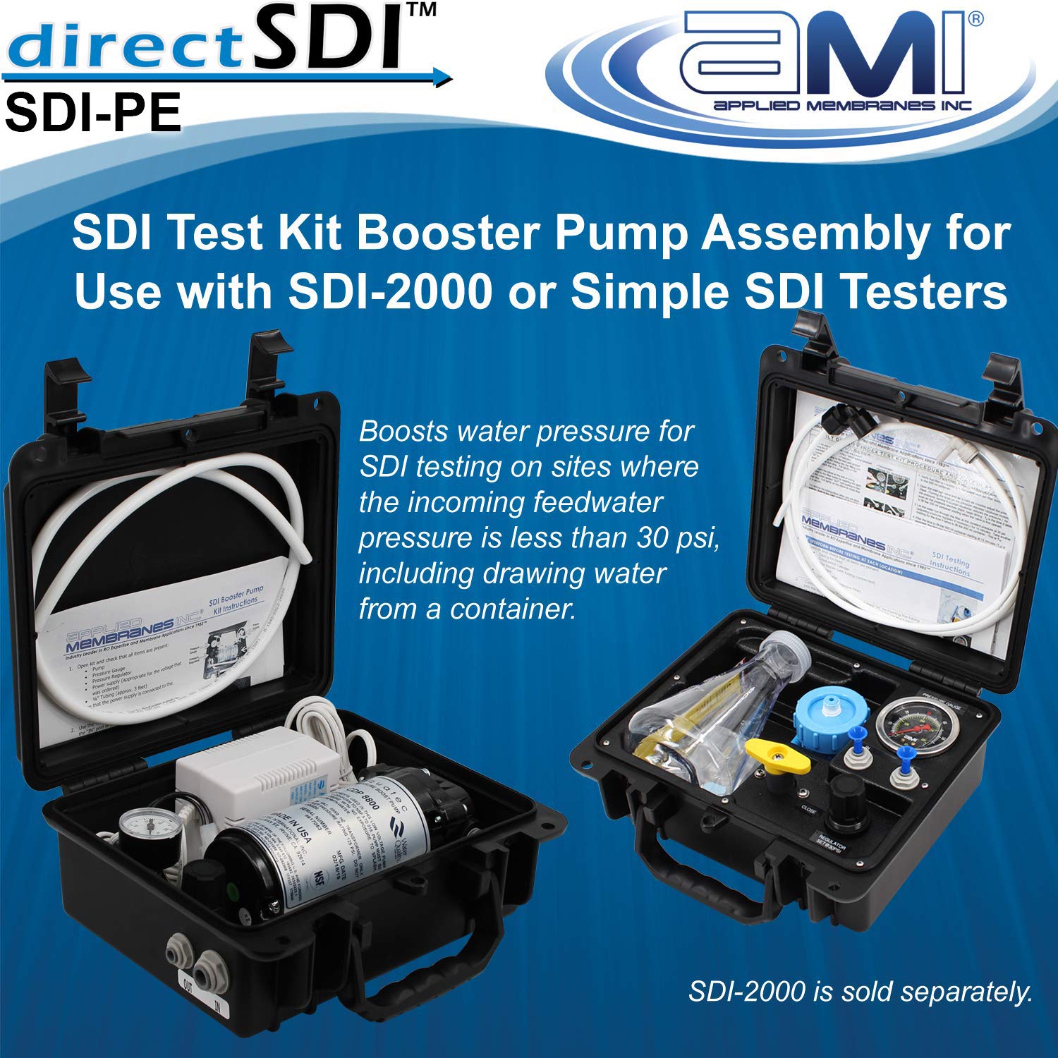 APPLIED MEMBRANES INC | Booster Pump Add-On Accessory for SDI Test Kit | for Testing Silt Density Index with Feed Water Less Than 30 PSI | 230v, 50Hz European Plug | SDI-PE