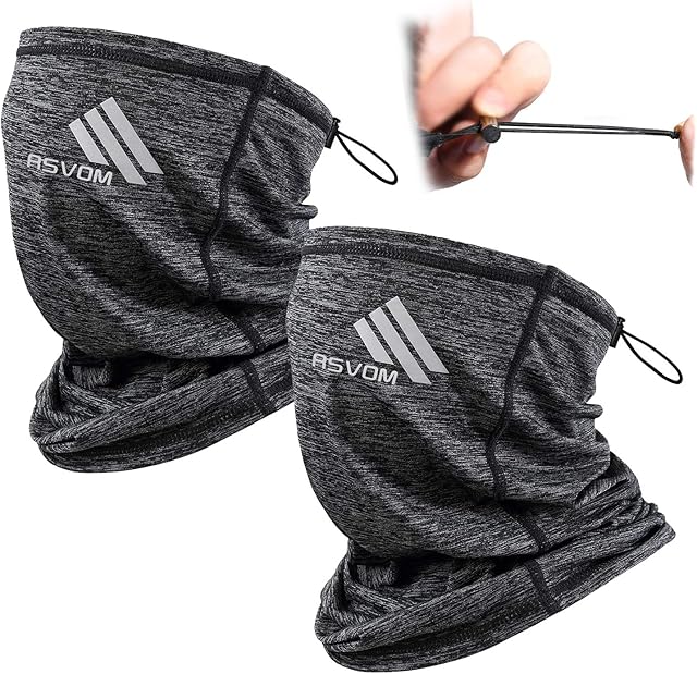 Face Coverings 2Pack, Breathable Face Scarf Neck Warmer Gaiter Bandana with Adjustable Drawstring, Washable Multifunctional Headwear Tube Snood Headband Motorcycle Balaclava Face Cover Protection