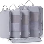 Narwey 5 Set Compression Packing Cubes Travel Organizer, Packing Cubes Compressible for Carry on Luggage Suitcase, Travel Essentials Accessories with ID Tag Cubes (Blue)