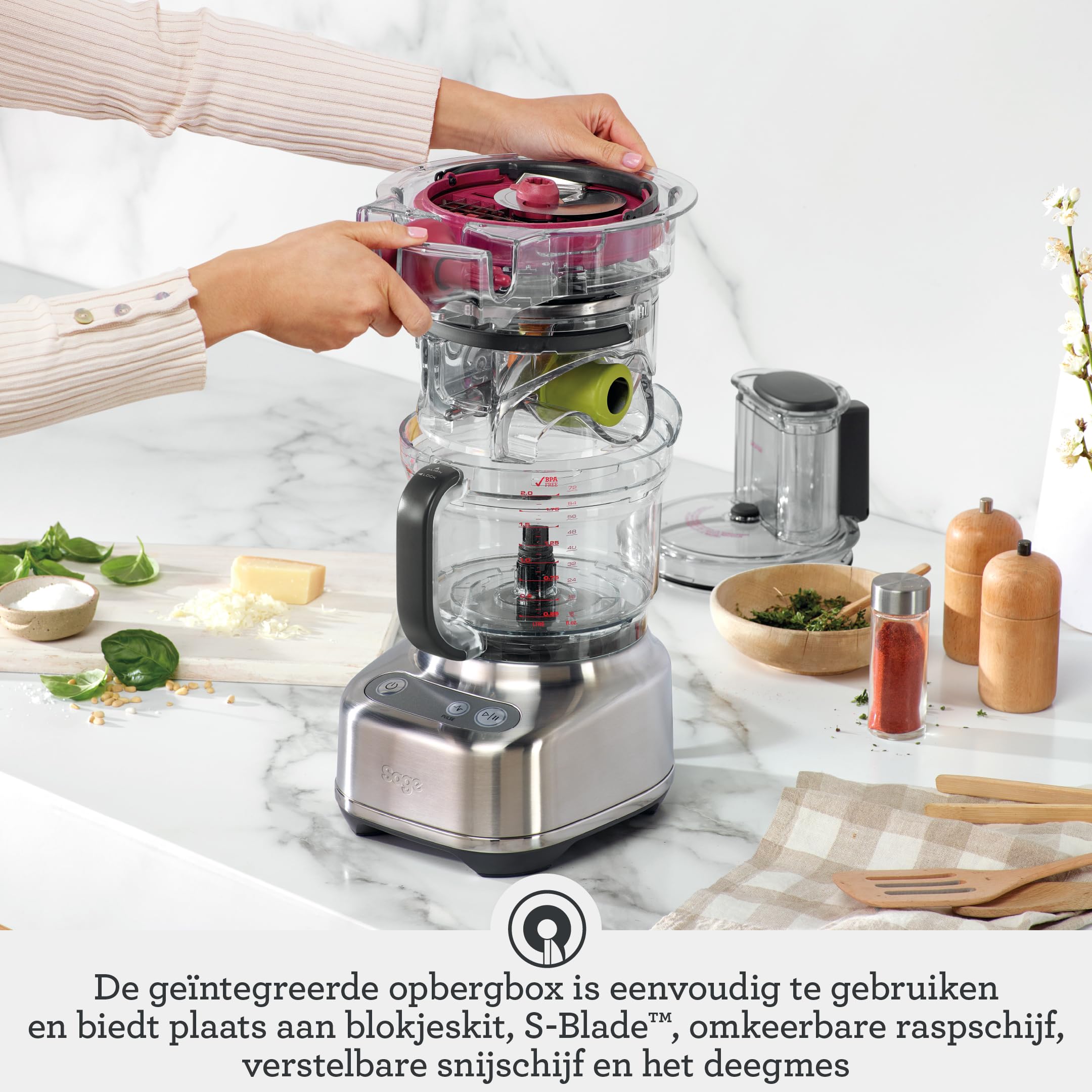Sage Paradice 9 Robot kuchenny - Z zestawem do krojenia w kostkę, ostrzem S, odwracalną szatkownicą, regulowaną krajalnicą i ostrzem do ciasta, Szczotkowana Stal Nierdzewna