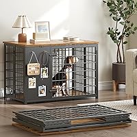 Yatiney Foldable Dog Crate Furniture - Heavy Duty End Table Kennel with Hooks for Small/Medium Dogs, Rustic Brown/Black DC95BR