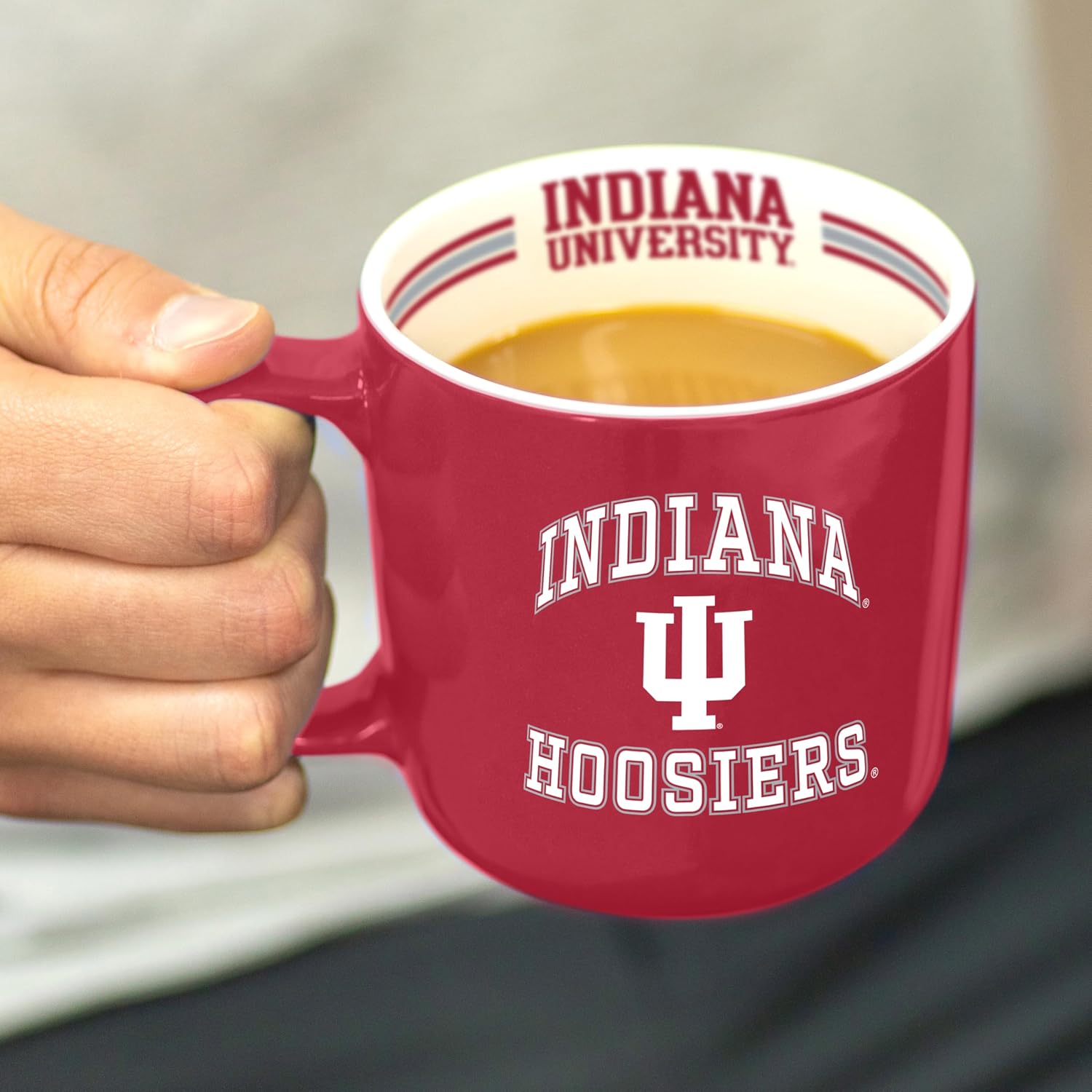 Logo Brands NCAA Indiana Hoosiers 15oz Stripe Mug - Team Logo, Inside Print, Standard Handle, Microwave & Dishwasher Safe image 5