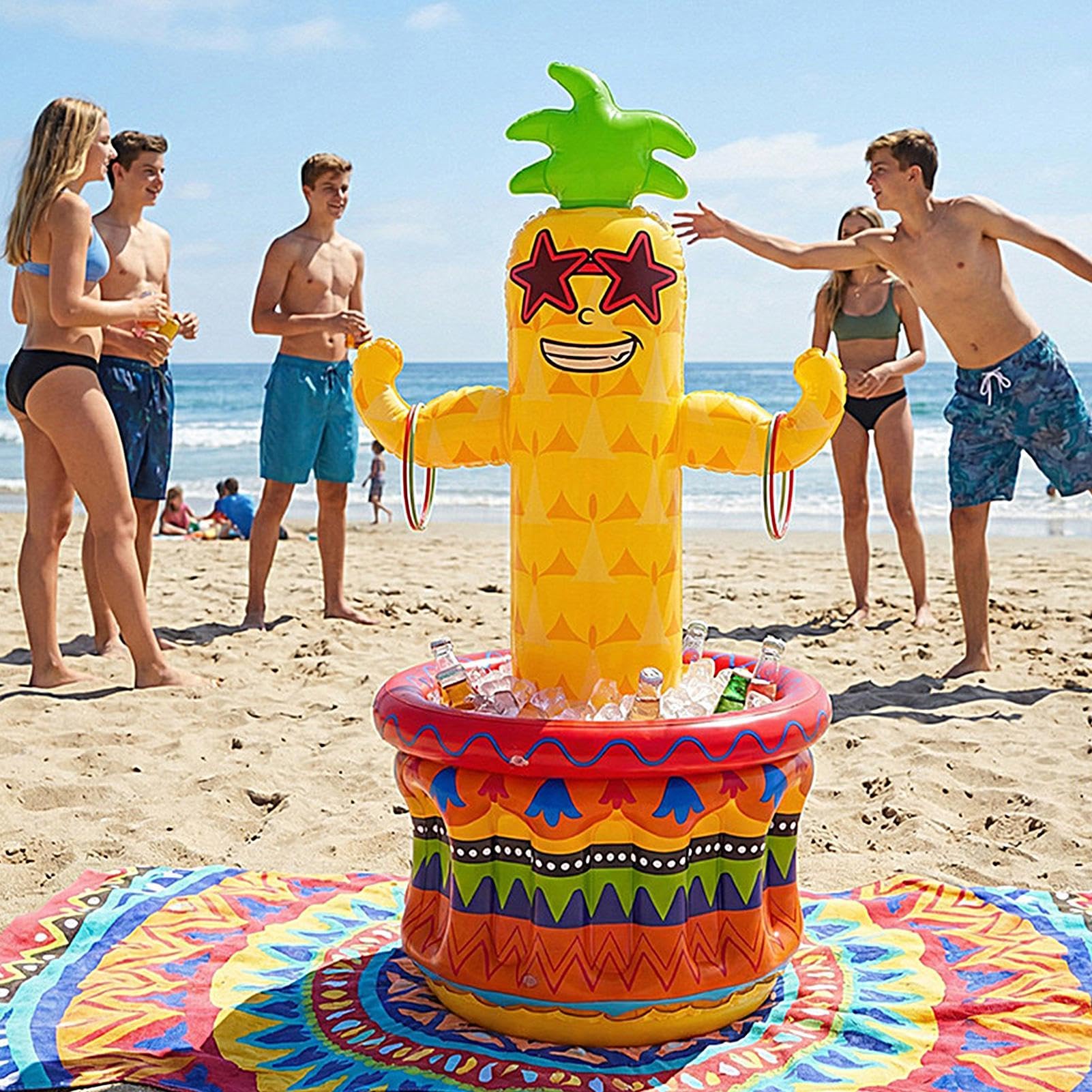 Enfriador de Bebidas Inflable Bar Portátil Hinchable de Piña Hawaiana