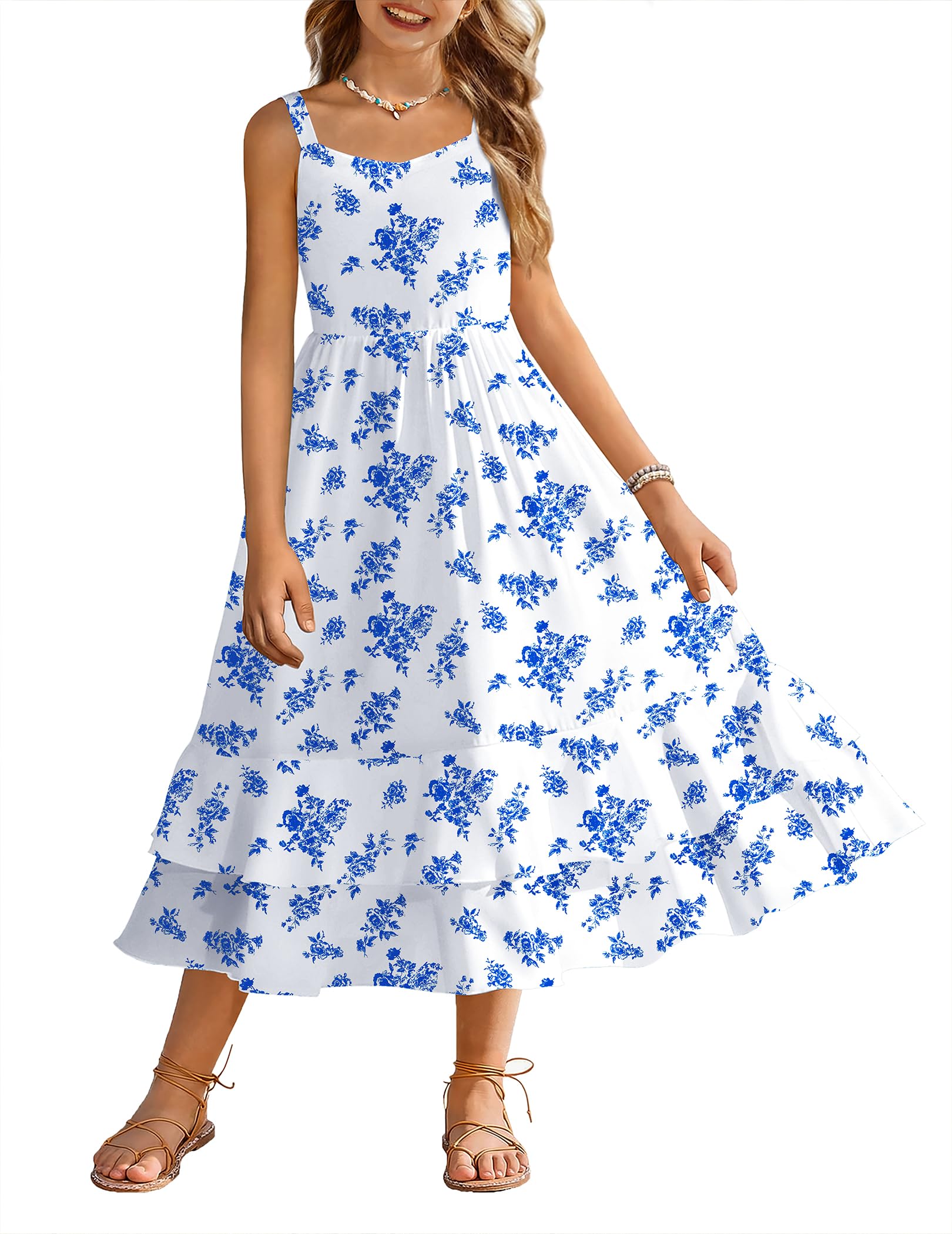 Arshiner Girls Cami Summer Dress Casual Sleeveless Sundress with Pockets for 5-14 Y
