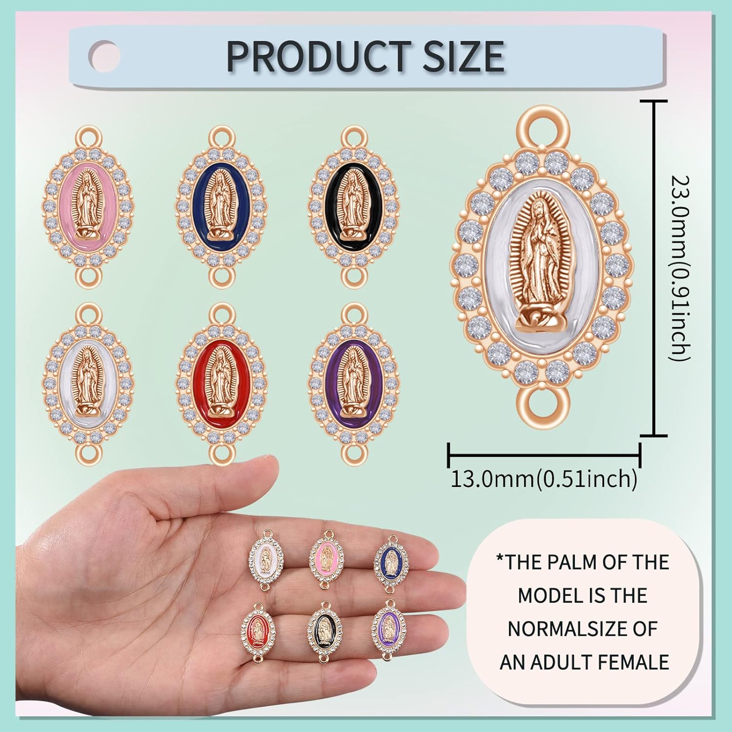 36Pcs 6Colors Virgen de Guadalupe Charm Alloy Enamel Rhinestones Our Lady Link Charms Pendant for Diy Mexican Bracelet Jewelry Making - Image 2