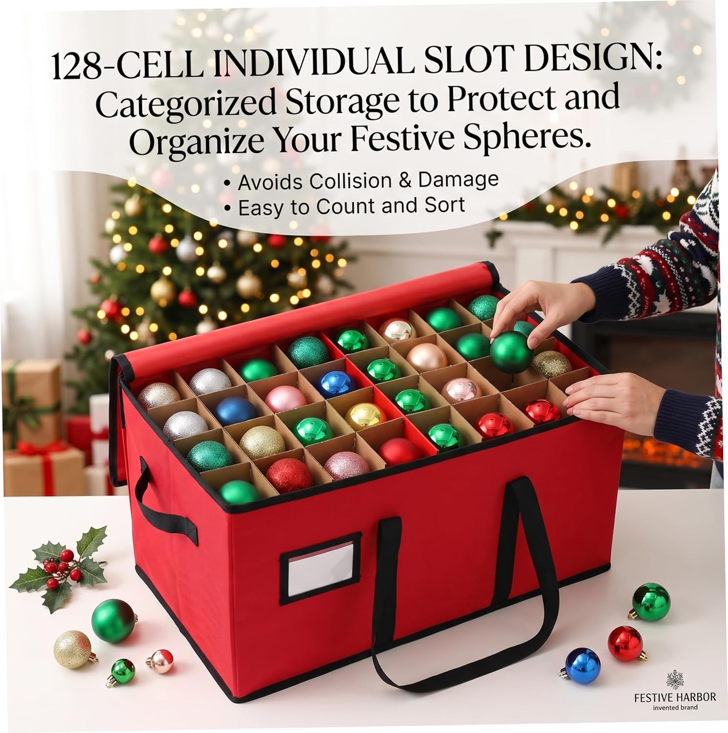 Christmas Ornament Storage 128-compartment Foldable Christmas Storage Red