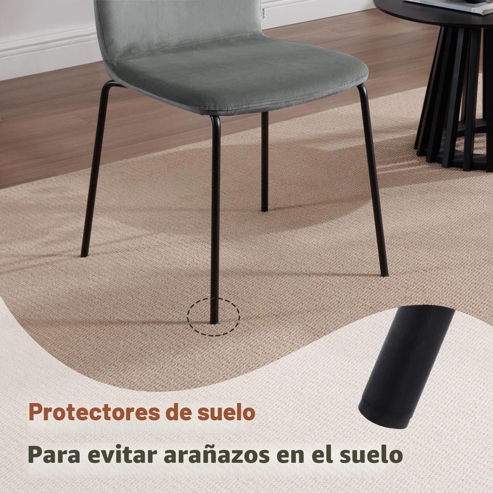 WOLTU Juego de 4 Sillas de Comedor, Terciopelo,Gris Oscuro | Salón y Dormitorio, Asiento Acolchado y Patas de Metal