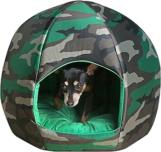 MACCABI ART Camo Dog Bed - Camoflage Themed Pet Bet - Fits Small Dogs, Puppies, Cats - Pillow Insert with Plush Lined Interrior, Non-Slip Igloo Design - 16 x 18 x 16