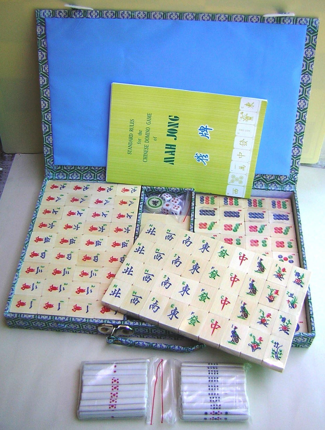 Mahjong Set. Bamboo Tiles. Oriental Box. Counting Sticks.