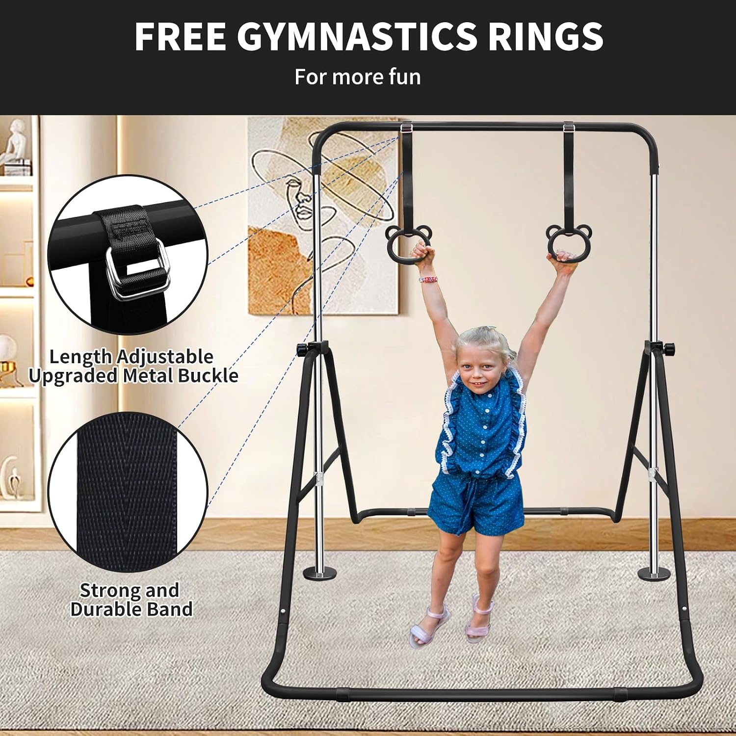Gymnastics Bars for Kids with Rings, Junior Kip Training Bars Equipment for Home, Folding Height Adjustable Horizontal Bars 7 Gymnastics Bars for Kids with Rings, Junior Kip Training Bars Equipment for Home, Folding Height Adjustable Horizontal Bars - Image 5