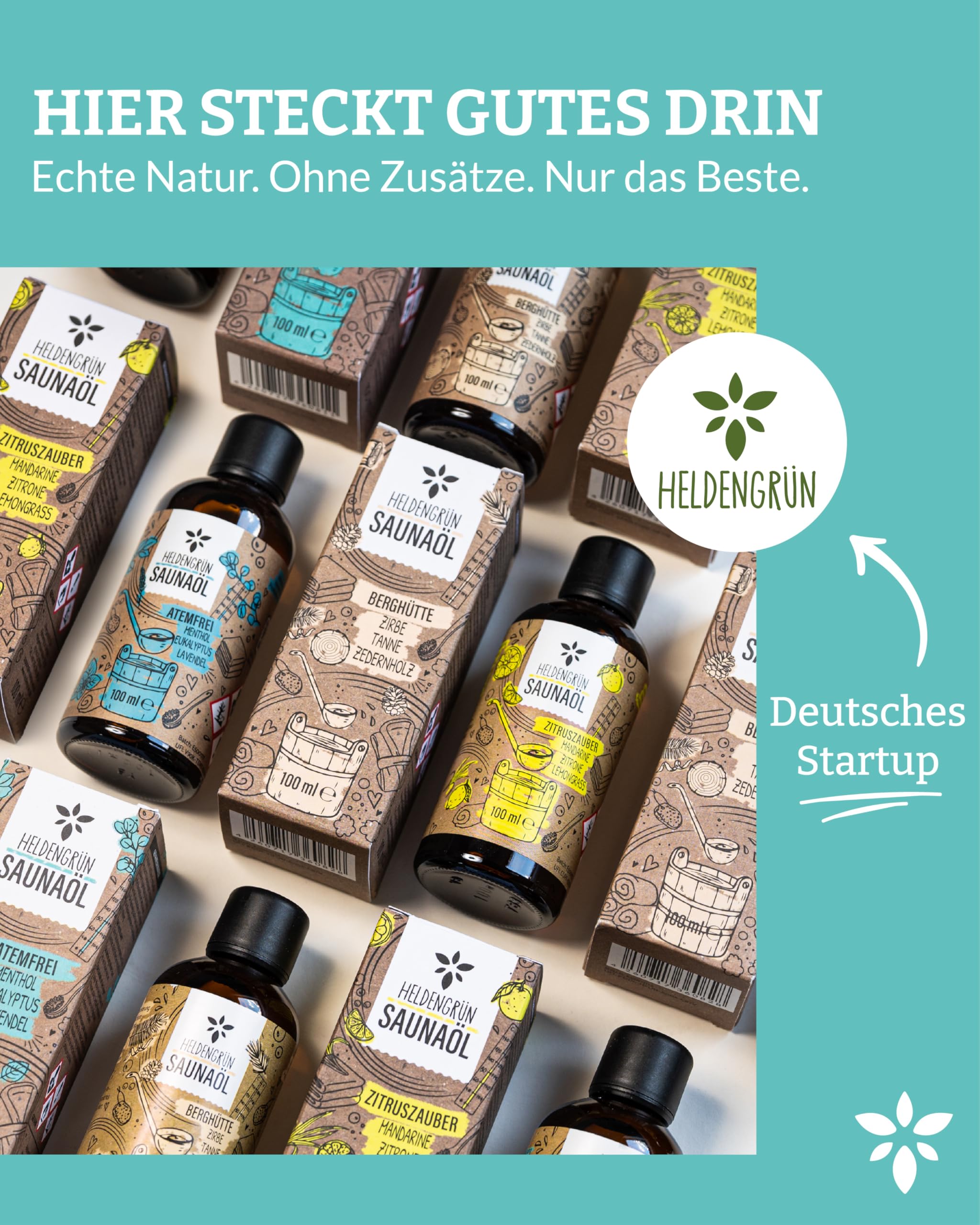 Heldengrün Infusion de sauna bio sans respiration [véritables huiles biologiques, 3 parfums] – Huile de sauna avec menthol, eucalyptus et lavande – Infusion pour sauna naturel avec huile essentielle