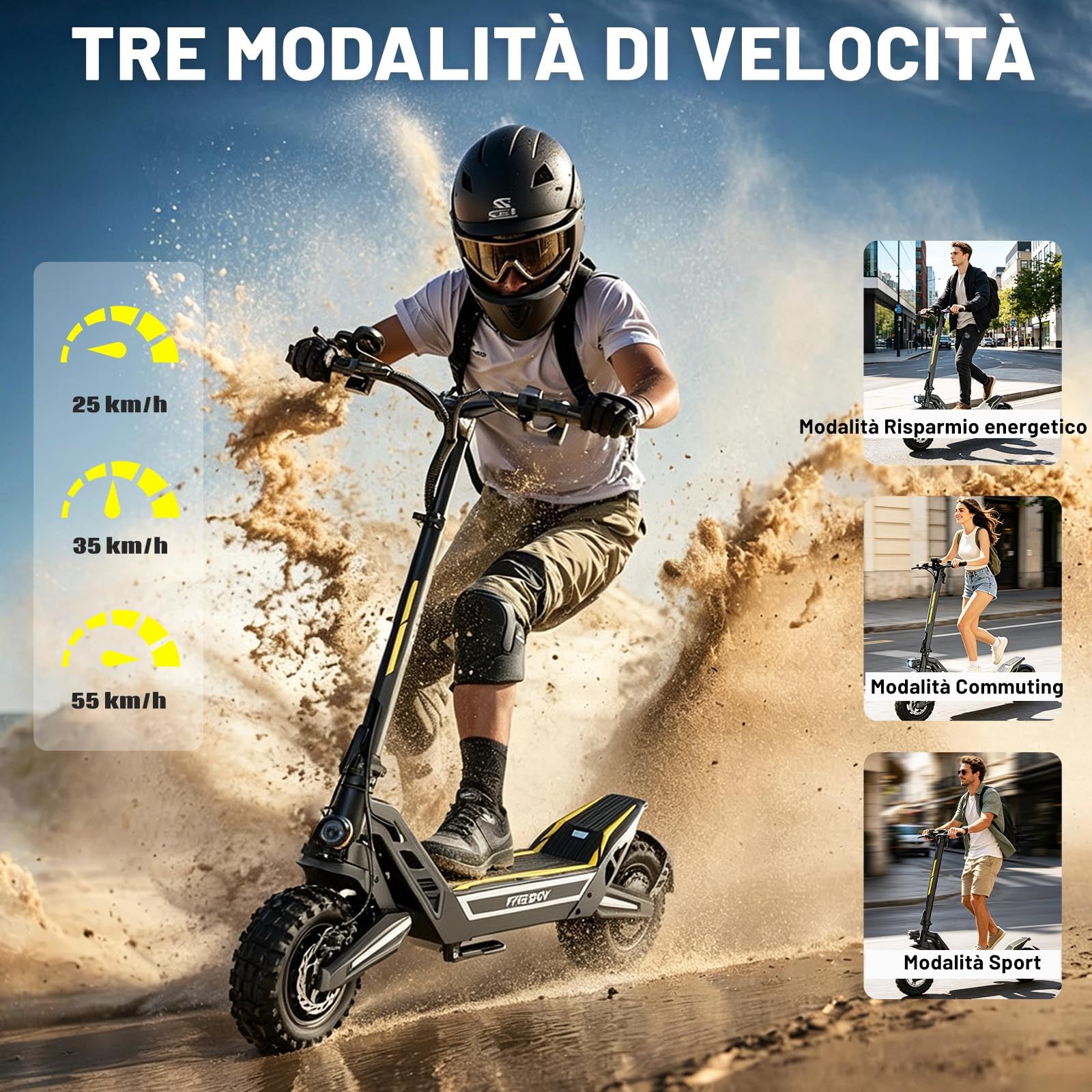 J2max Monopattino Elettrico Adulto,Autonomia di 50-55KM,48v 18.2Ah Batteria,11 Pollici Scooter Elettrico Pieghevole Doppio Freno a Disco e Ammortizzatori,3 Modalità di Velocità,Carico120KG