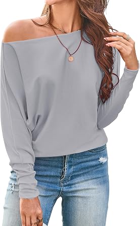 Cakulo Womens Off The Shoulder Sweater Batwing Long Sleeve Casual Knit Tops 2026 Lightweight Pullover Sweaters