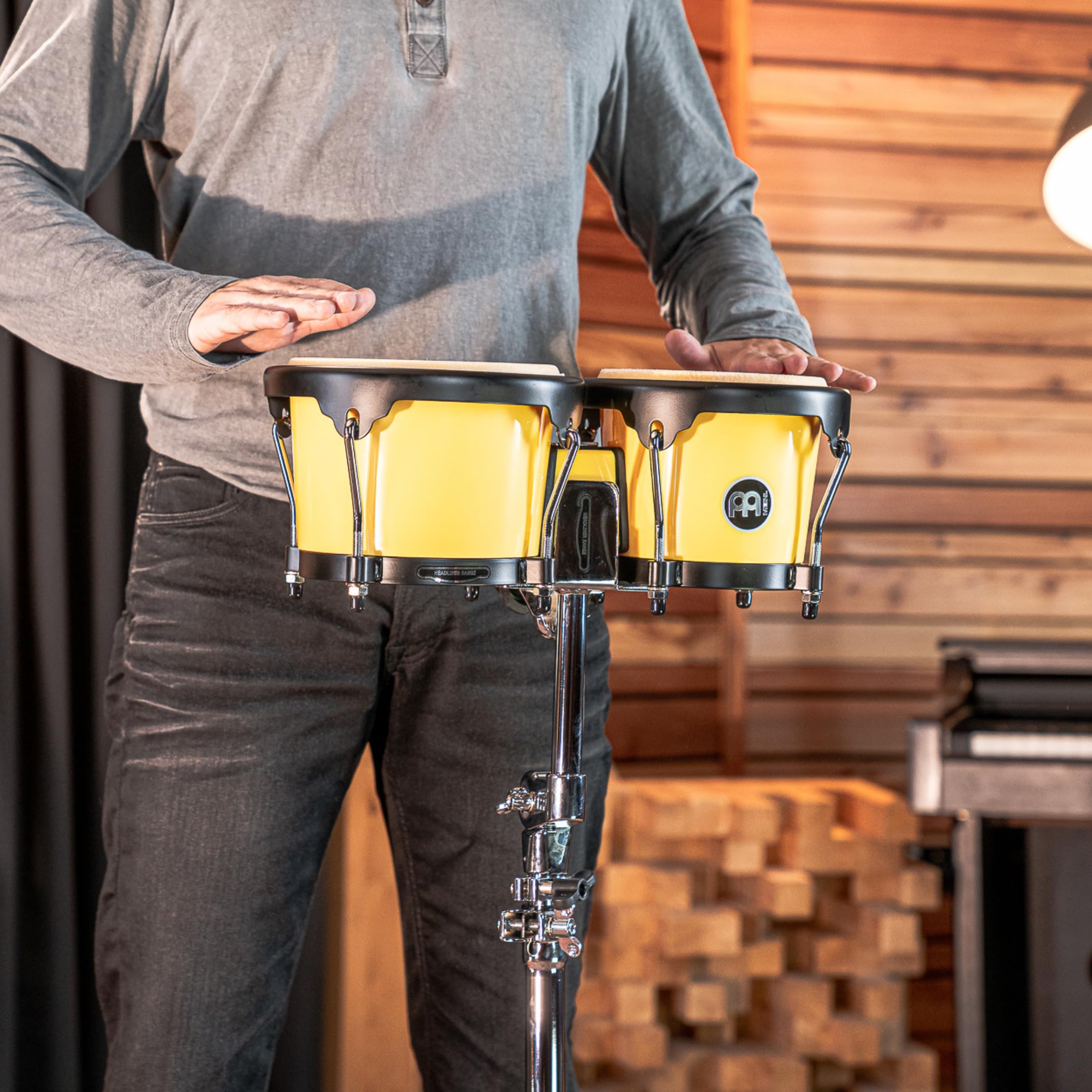 Meinl Percussion Bongos Journey Series - 2 Tamburi a Mano da 6.5 e 7.5 Pollici - Chiave Accordatura Inclusa - Plastica ABS, Yellow (HB50IY)