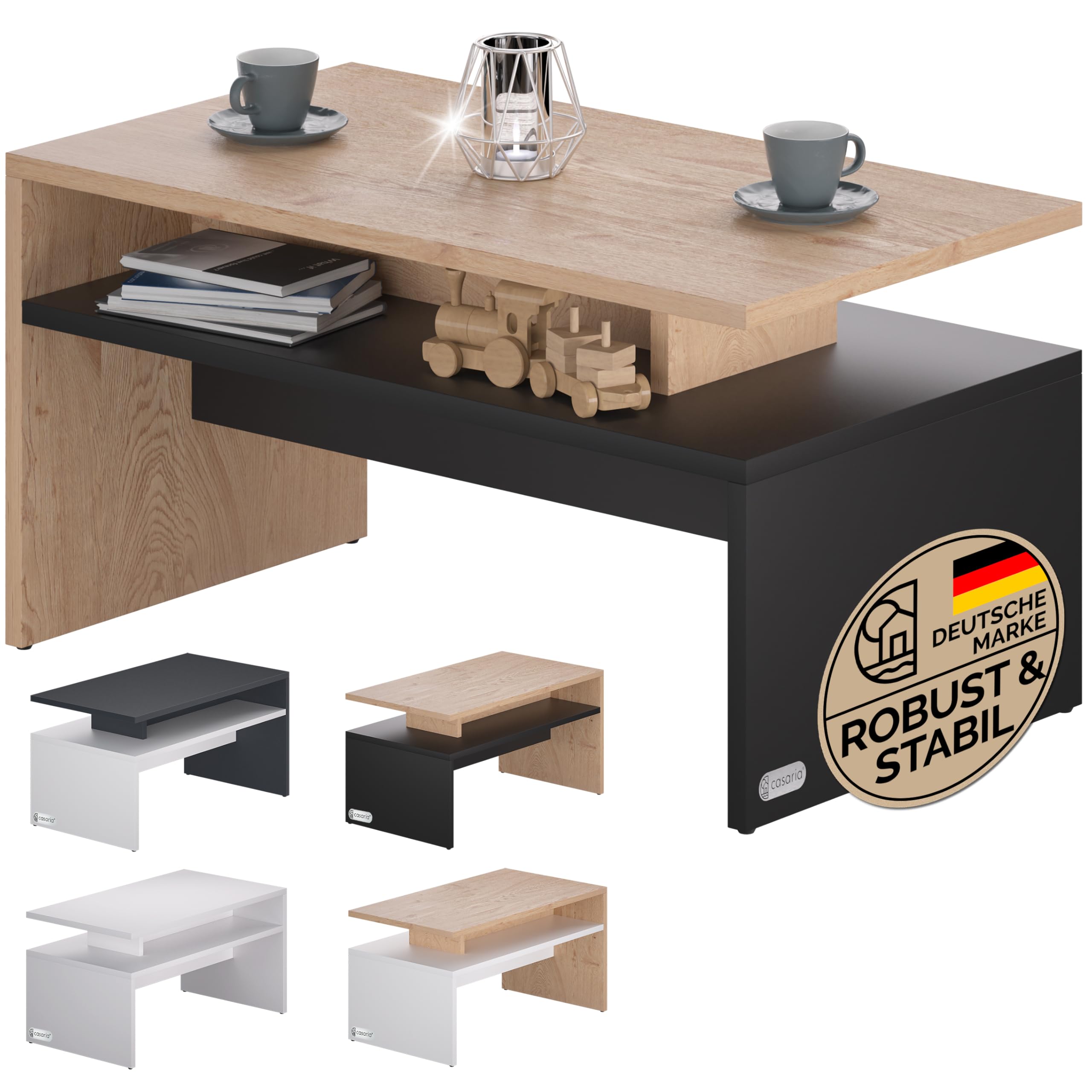 Casaria® Couchtisch Holz Grau mit Stauraum 95x55x50cm Wohnzimmertisch Modern Kratzfest 50kg Belastbar Beistelltisch Sofatisch Couch Wohnzimmer Möbel