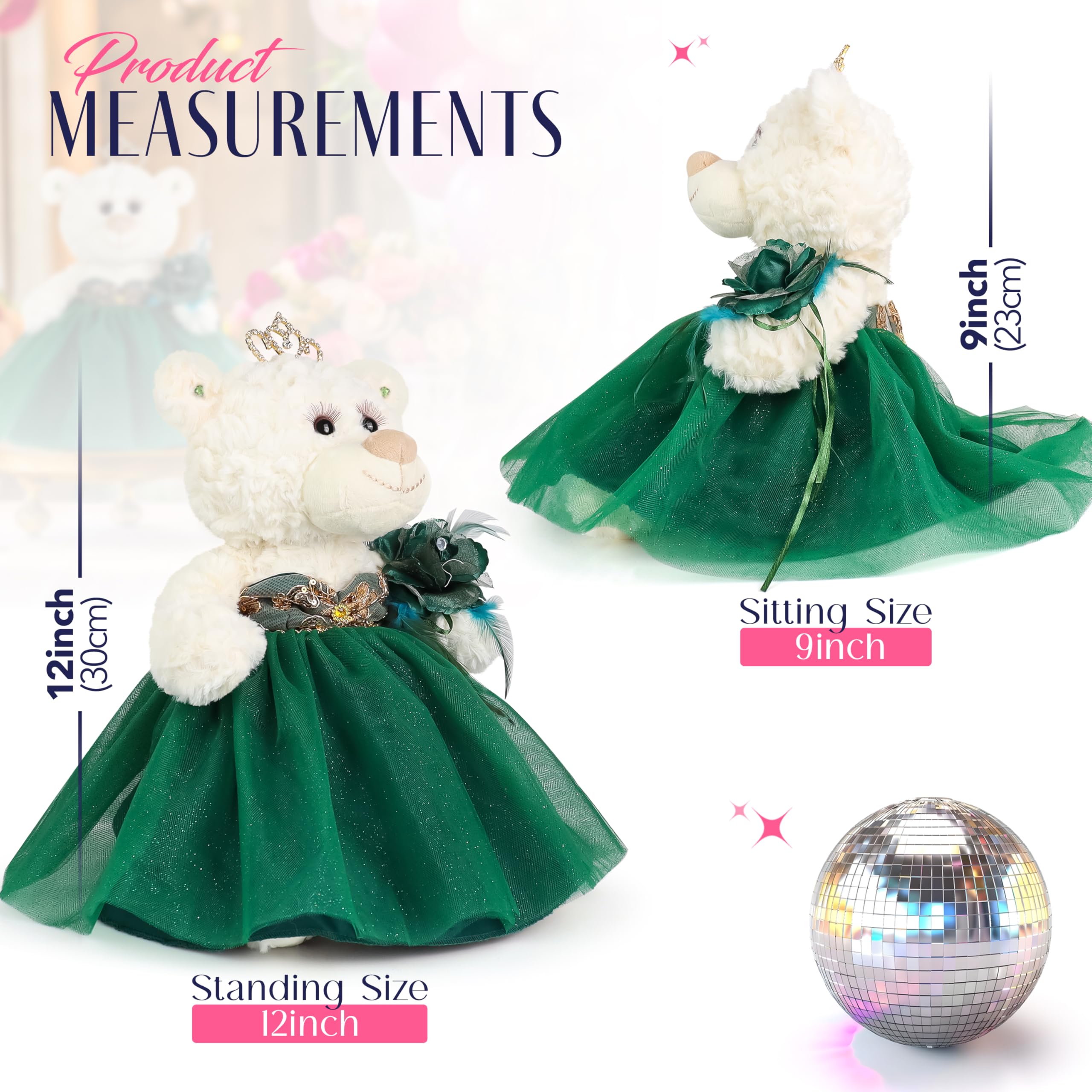 KINNEX COLLECTIONS SINCE 1997 Quitte Anos Teddybär mit Kleid Stickerei Mis 15 Anos Mittelstück (ohne Ständer) B09631-33G-N (Smaragdgrün), 30,5 cm