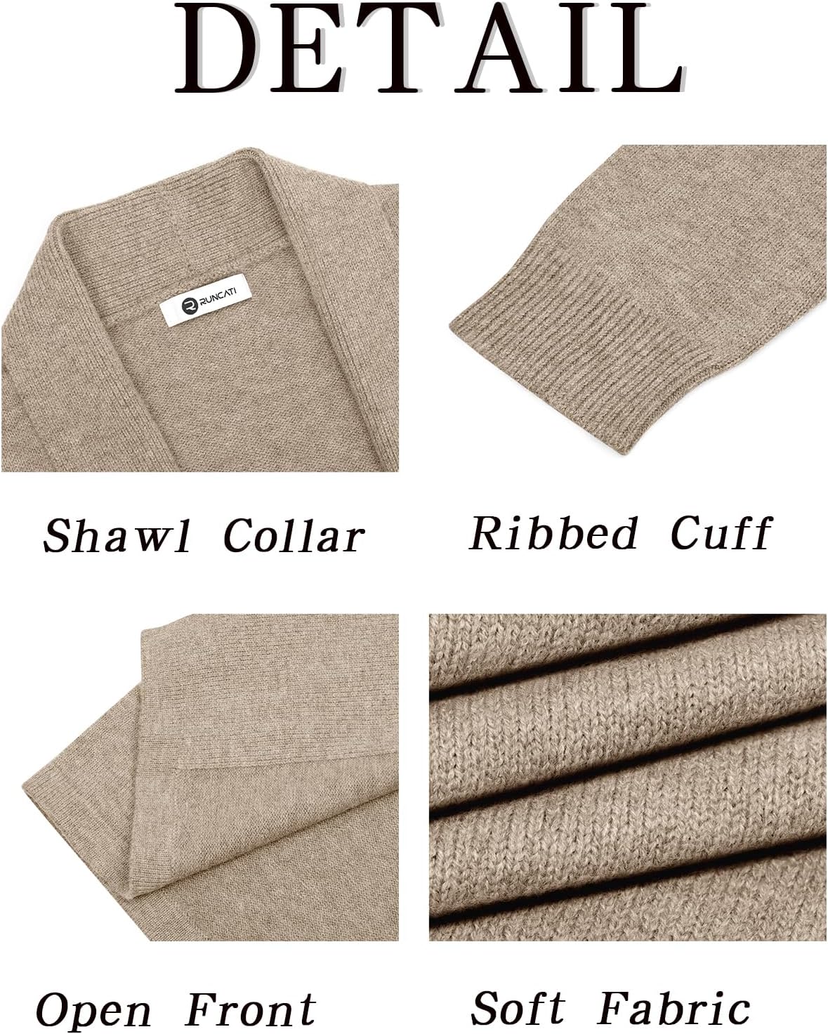 Runcati Mens Long Cardigan Sweater Casual Ruffle Shawl Collar Open Front Cardigan Knit Drape Cape Winter Sweaters - Image 6