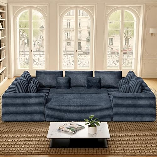136'' Large Sectional Cloud Couches with Chaise, U Shaped Boneless Sofa Bed with Ottoman, No Assembly Required Deep Seat Modular Lounge for Living Room 4PCS Set, Bedroom(Grey)