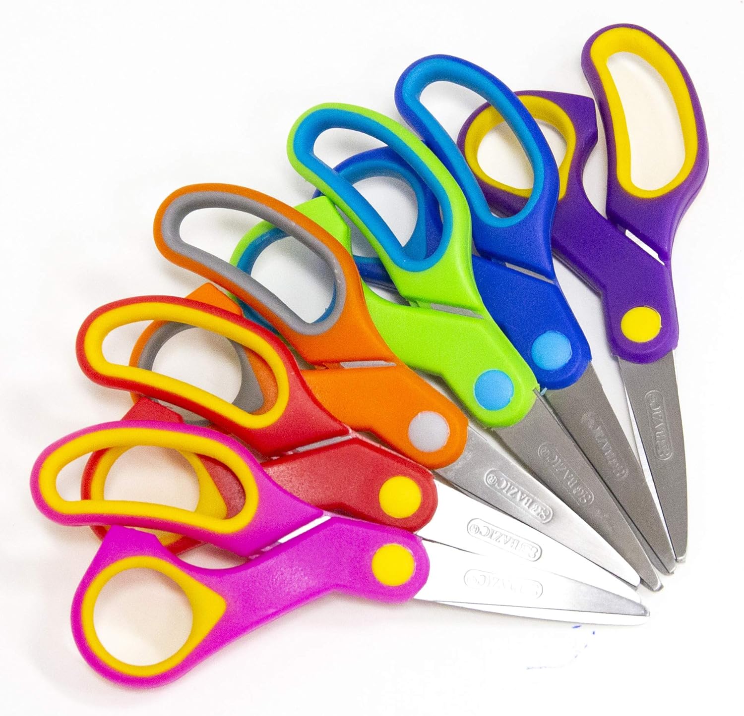 BAZIC Products Stainless Steel Scissors 5", Soft Grip Straight Handle, Sharp Scissor Blades, Cutting Paper Fabric Craft Sewing for School Student, 24-Pack