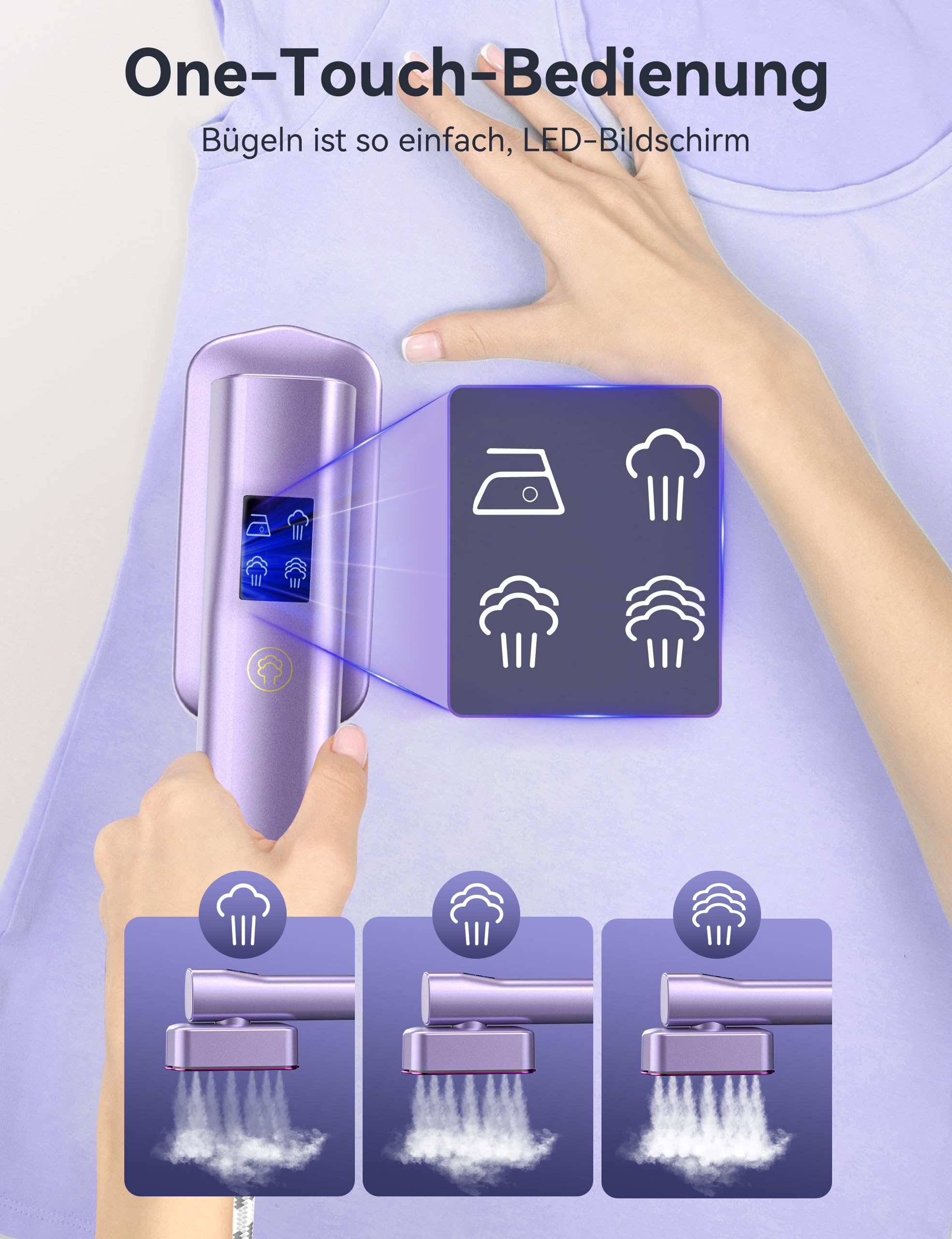 Sundu Défroisseur à vapeur 2 en 1 pour vêtements, fer à repasser de voyage, chauffage rapide en 15 secondes, fer à repasser mobile, fer à repasser de voyage, avec écran LED, 4 modes de repassage