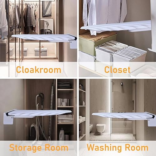 Miniatura 9 de MYOYAY Tabla de planchar montada en la pared de 13 x 37 pulgadas, ahorro de espacio, tabla de planchar plegable de 180 con cubierta resistente al