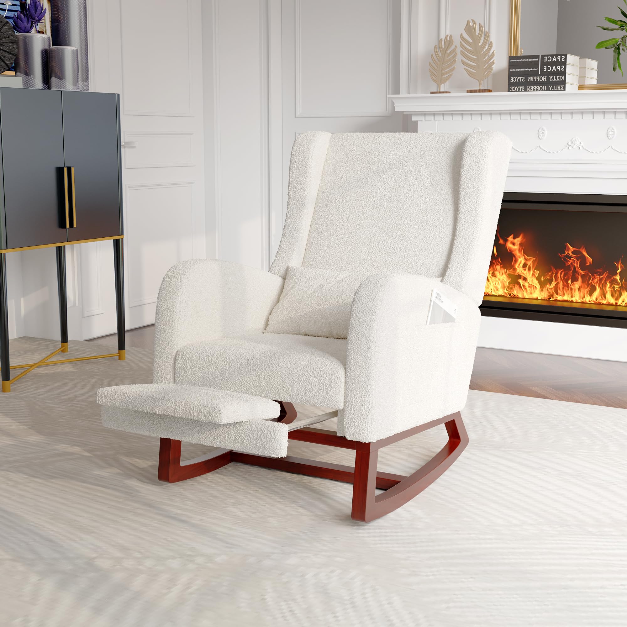 Mecedora, silla de lactancia, mecedora con reposapiés y bolsillo lateral, silla de lactancia, cómoda silla de lectura con reposabrazos, silla acolchada para salón o dormitorio