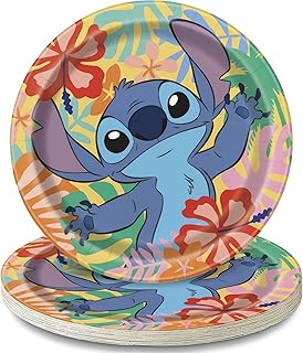 Unique Multicolor Disney Lilo & Stitch Round Paper Dinner Plates - 9" (Pack of 8) - Vibrant Design, Perfect for Lilo & Stitch-Themed Parties and Tropical Celebrations
