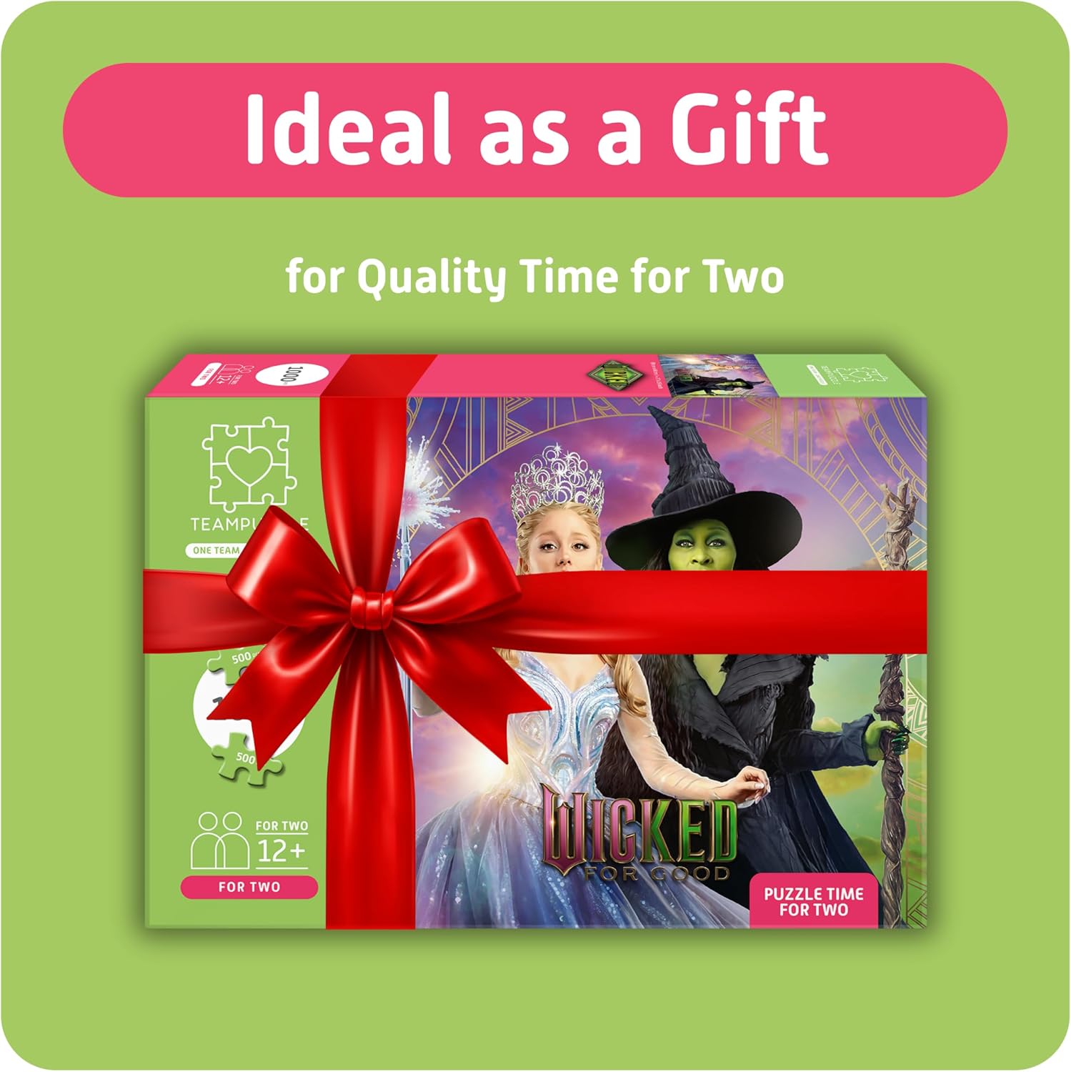 TEAMPUZZLE: Wicked: for Good - 1,000pc Puzzle, 2 Jigsaw Sections, Witch Movie Character Scene, 27x19, Includes QR Code Extras, Family & Friends 12+