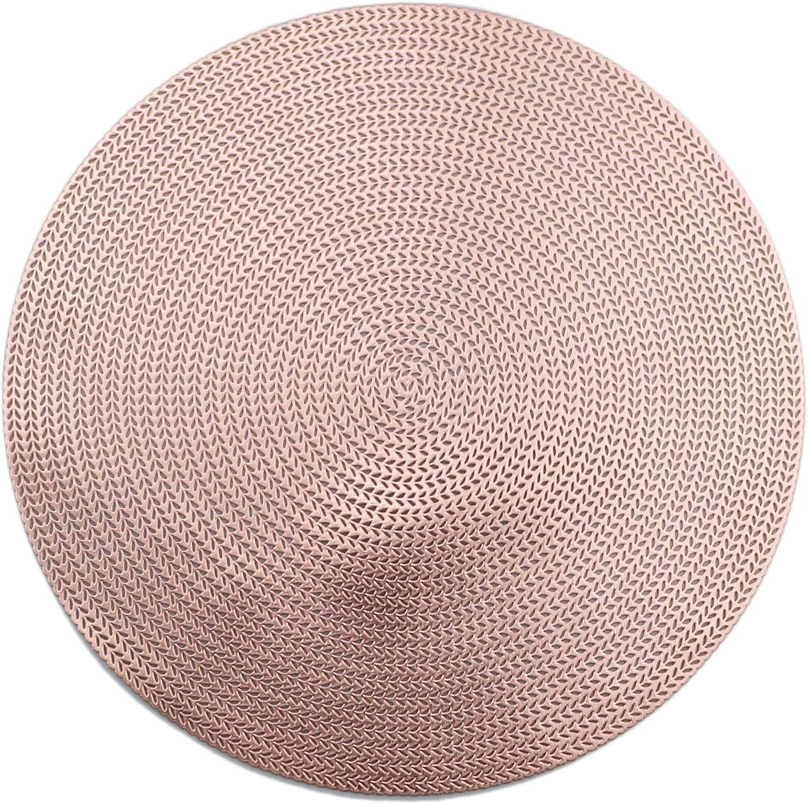 Gugrida Round Braid PVC Placemats Hollow Out Mats Vinyl Non-Slip Heat Insulation Kitchen Washable Table Mats Hotel Restaurant Home Decor (Pink, Placemats 6pcs)