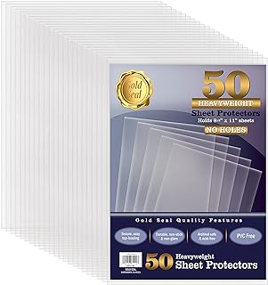 GOLD SEAL No Holes Sheet Protectors, Bulk Pack, Letter Size (8.5 x 11 Inch), Heavyweight Clear View Sheet Protectors, Top Loading, Document Protectors, Artwork Protectors,(50 Pack)
