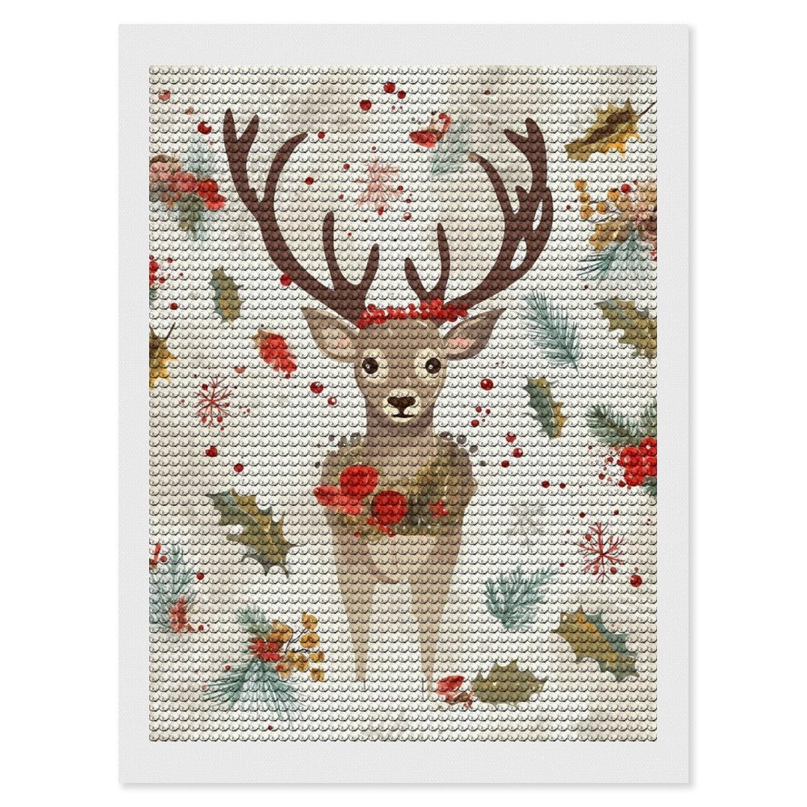 FodPand Diamond Art Kits for Adults, 5D Aurora Diamond Painting Kits for Beginners, Christmas Reindeer DIY Full Drill Dots Gem Art Paint Crafts for Home Wall Decor 12"x16"