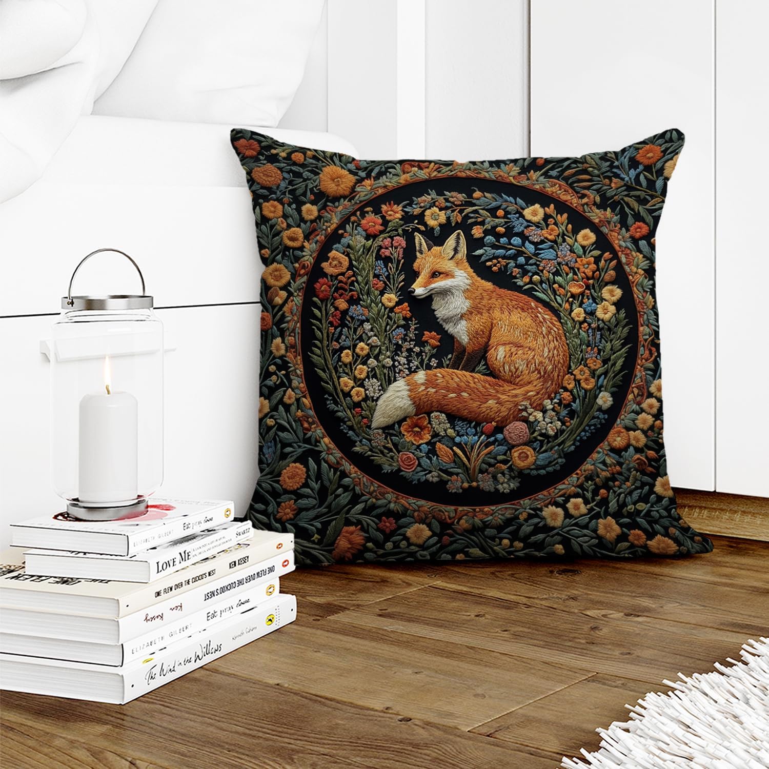 YOU FOUND ME William Morris Abstract Vintage Floral Velvet Fox Design Throw Pillow Covers Home Decor, Retro Art Deco Pillowcase Cushion Cover for Bed Sofa Living Room, Square 18x18inch (Fox) - Image 7