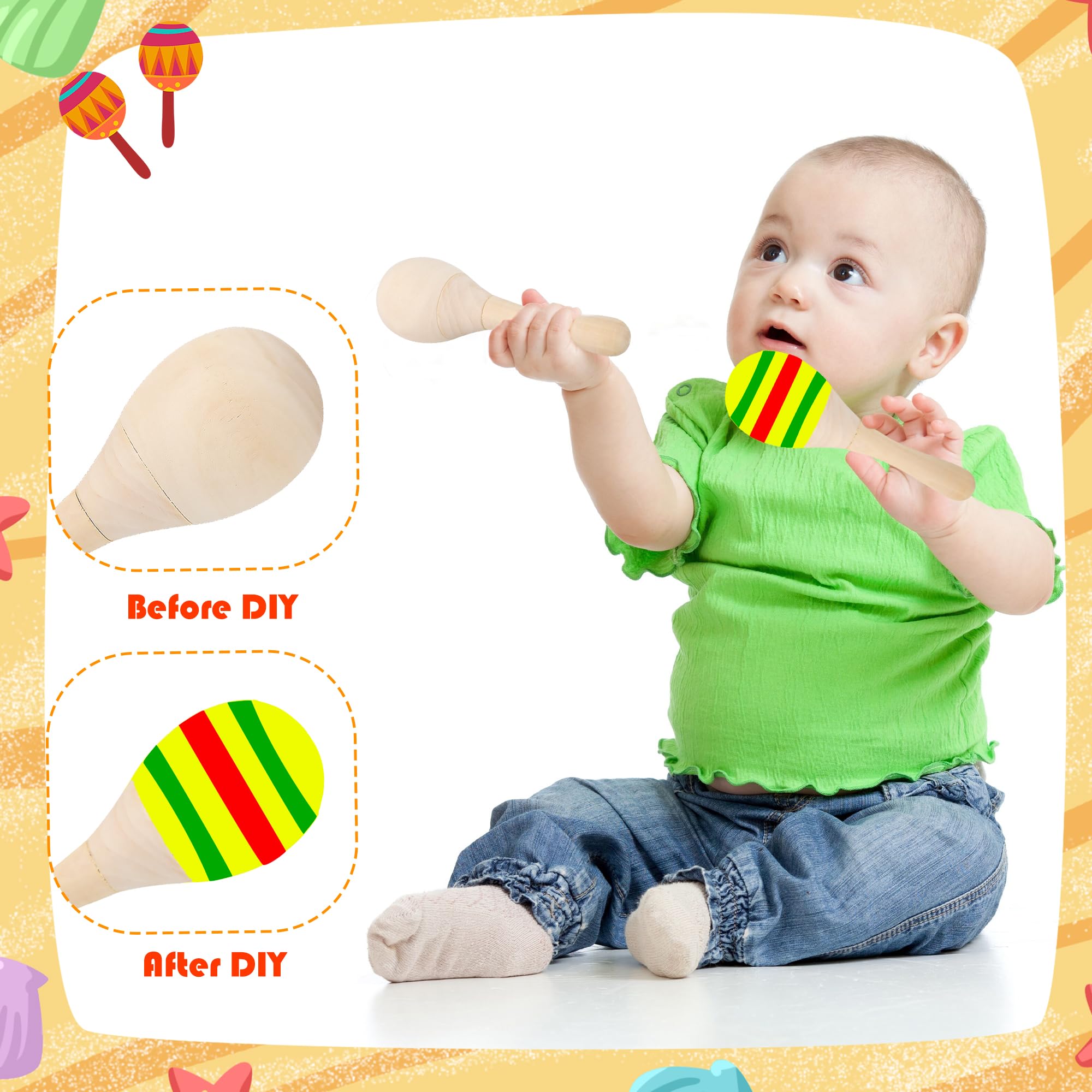 Holz-Maracas zum Selbermachen, unlackiert, Mini-Maracas für Malerei, Hochzeit, Luau, mexikanische Fiesta, Partygeschenke, 42 Stück