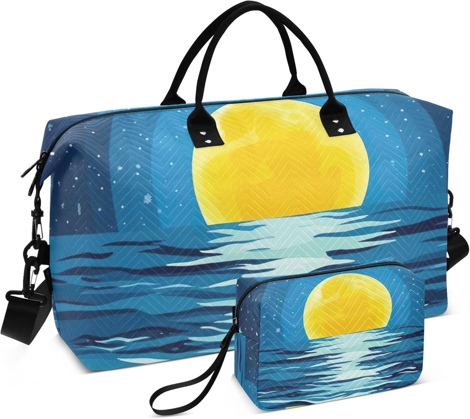 トラベルバッグダッフル&amp;コスメポーチ2個セット、フラワーレディース荷物バッグキャリーオンダッフルオーバーナイトカートゥーンス