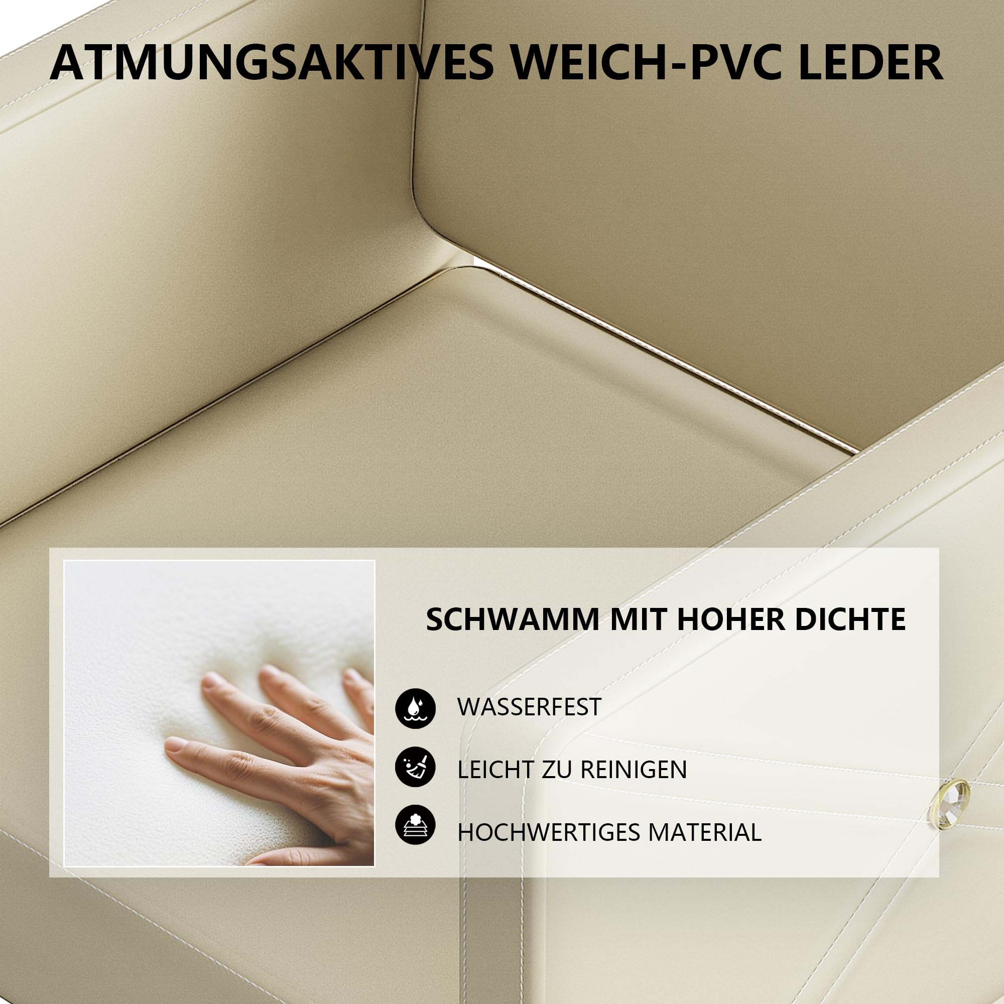 Quadratischer Friseurstuhl 360 Grad drehbar Beige