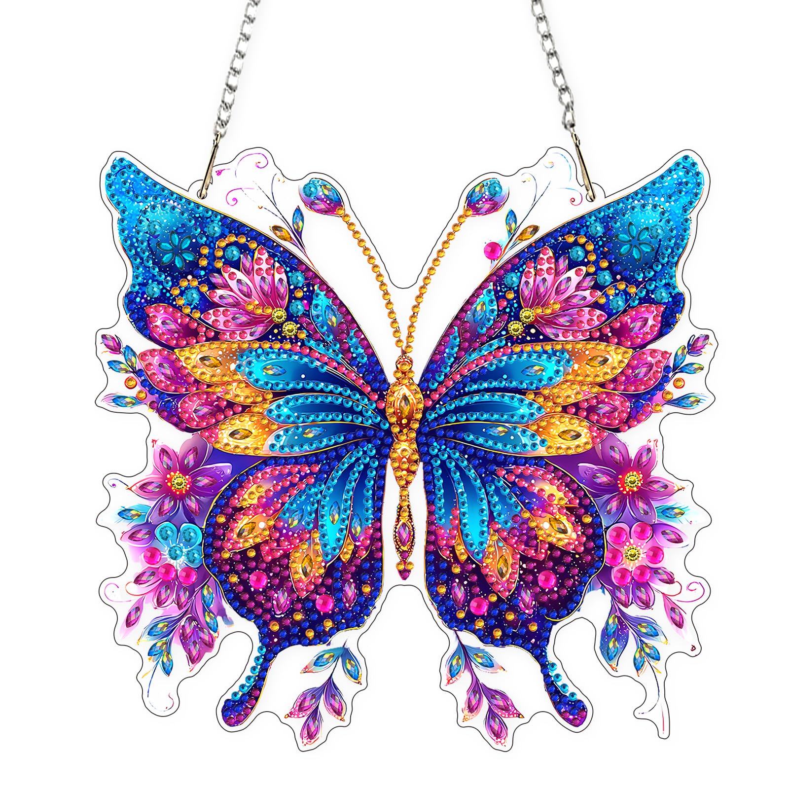 AIRDEA DIY Butterfly Diamond Art Ornament Kit for Adults, Double-Sided Glitter Flowers Diamond Painting Hanging Kit, DIY Acrylic Special Shaped Drills Hanging Suncatcher 8x8 inch — image 1