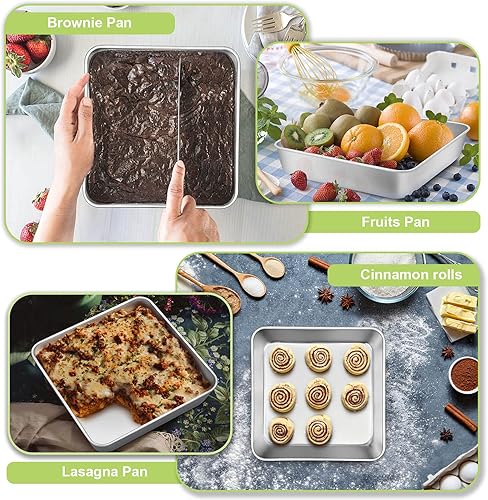 Miniatura 6 de TeamFar Molde cuadrado para tartas, sartén cuadrada antiadherente de 9 pulgadas, con núcleo de acero inoxidable para cocinar pasteles, brownie,