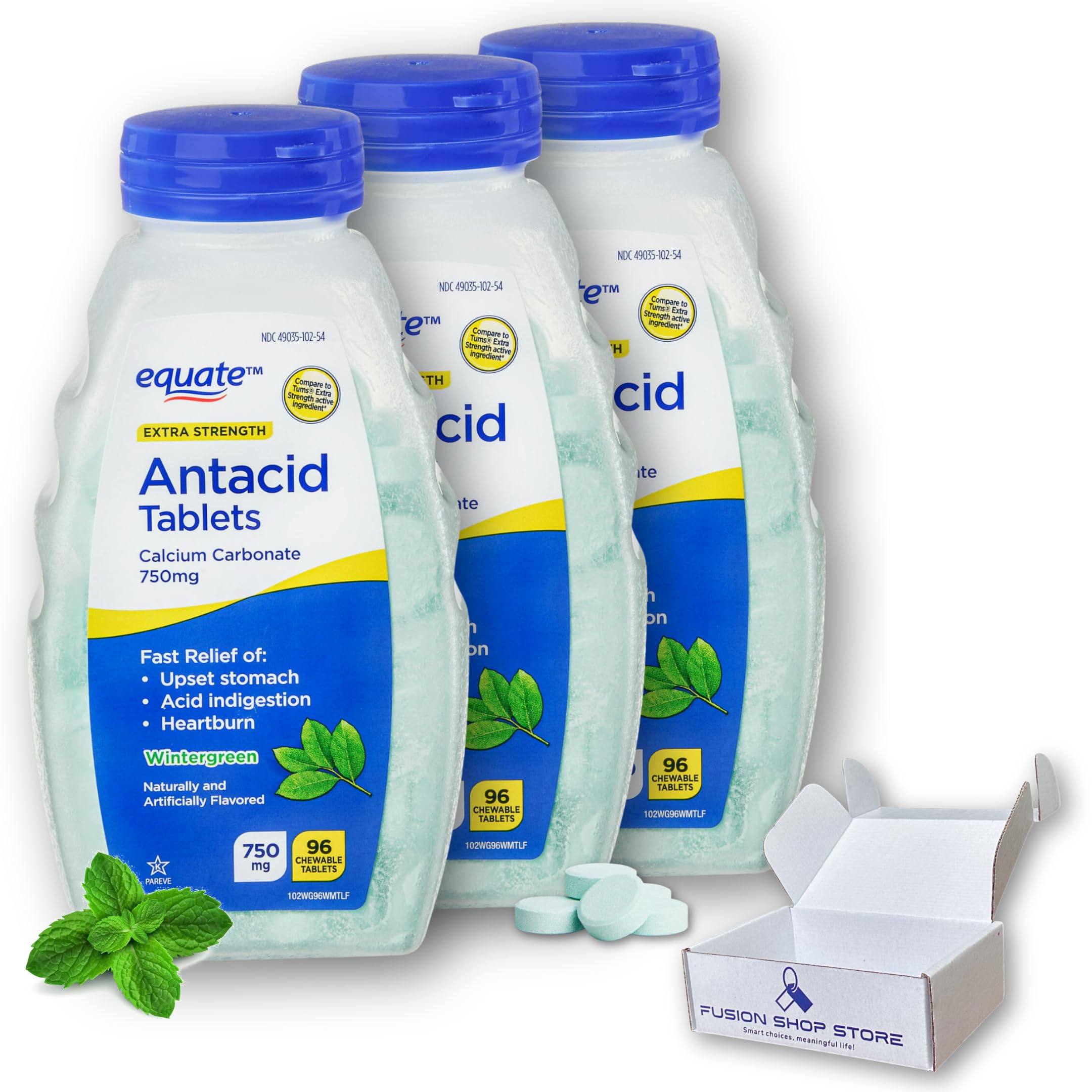 Ultra Strength Antacid- Extra Wintergreen Flavor 750 mg, 96 ct (Pack of 3), Boxed by Fusion Shop Store