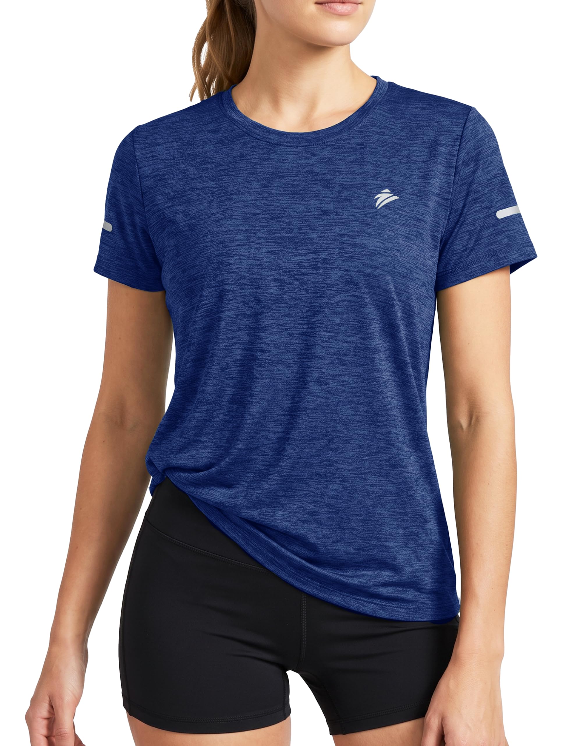TACVASEN Damen Meliert Sport T-Shirt Laufshirt Kurzarm Sportshirt Rundhals Shirt Sommer Leicht mit Reflexstreifen