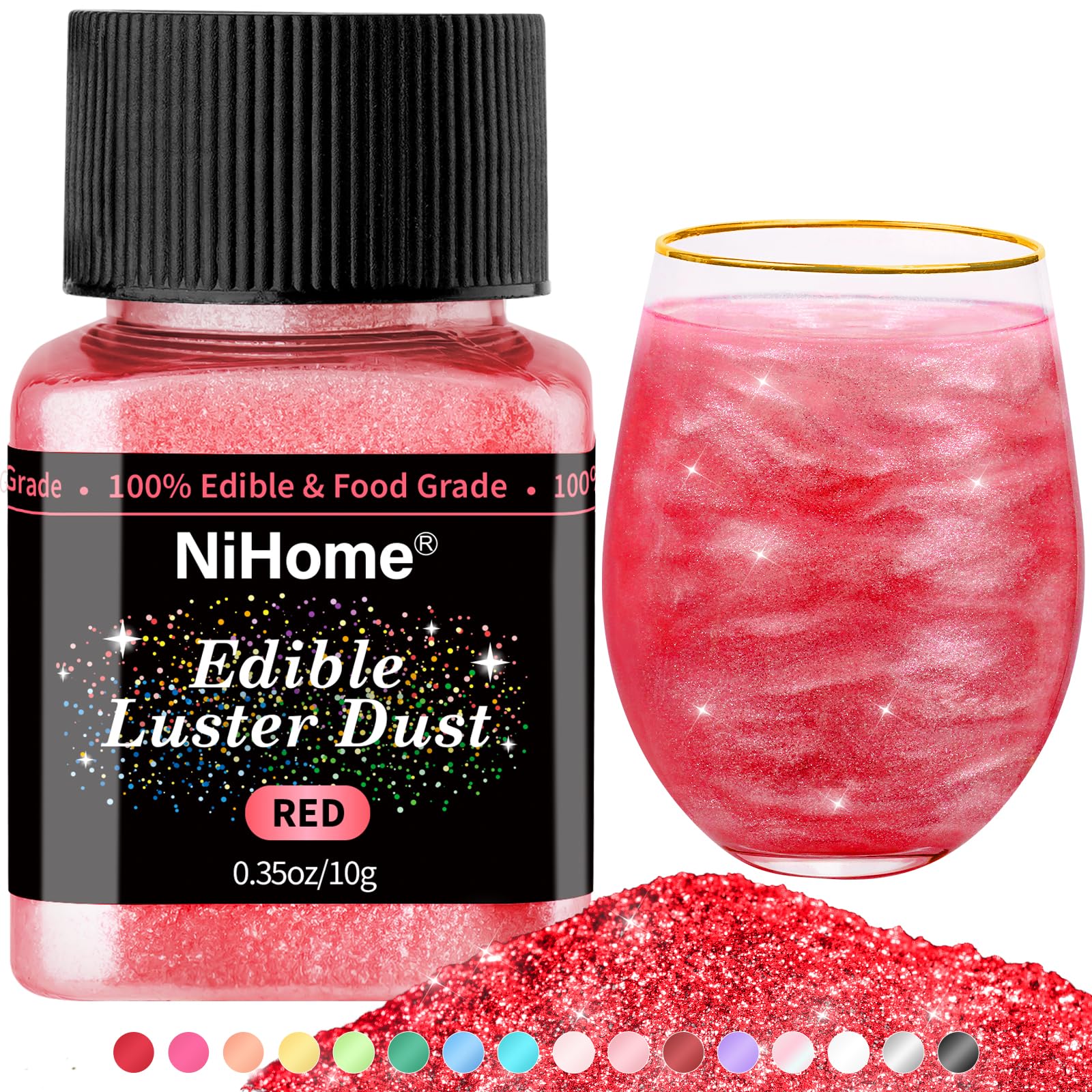 NiHome Edible Food-Grade Glimmer Powder Glitter Luster Dust Metallic Food Decorating Sprinkle Glimmery Dust for Drink Wine Beverage Cake Candy Dessert Bakery Restaurant Vegan (0.18oz/5g, Iridescent)