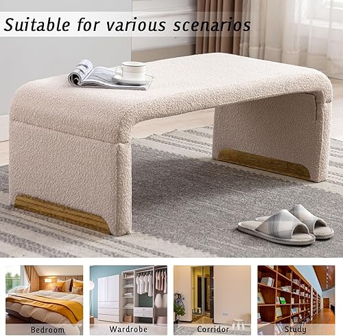Miniatura 7 de ERILEWE COLLECTION Banco de dormitorio, banco de entrada para sala de estar, banco de pie de cama, banco otomano con acento tapizado, color beige