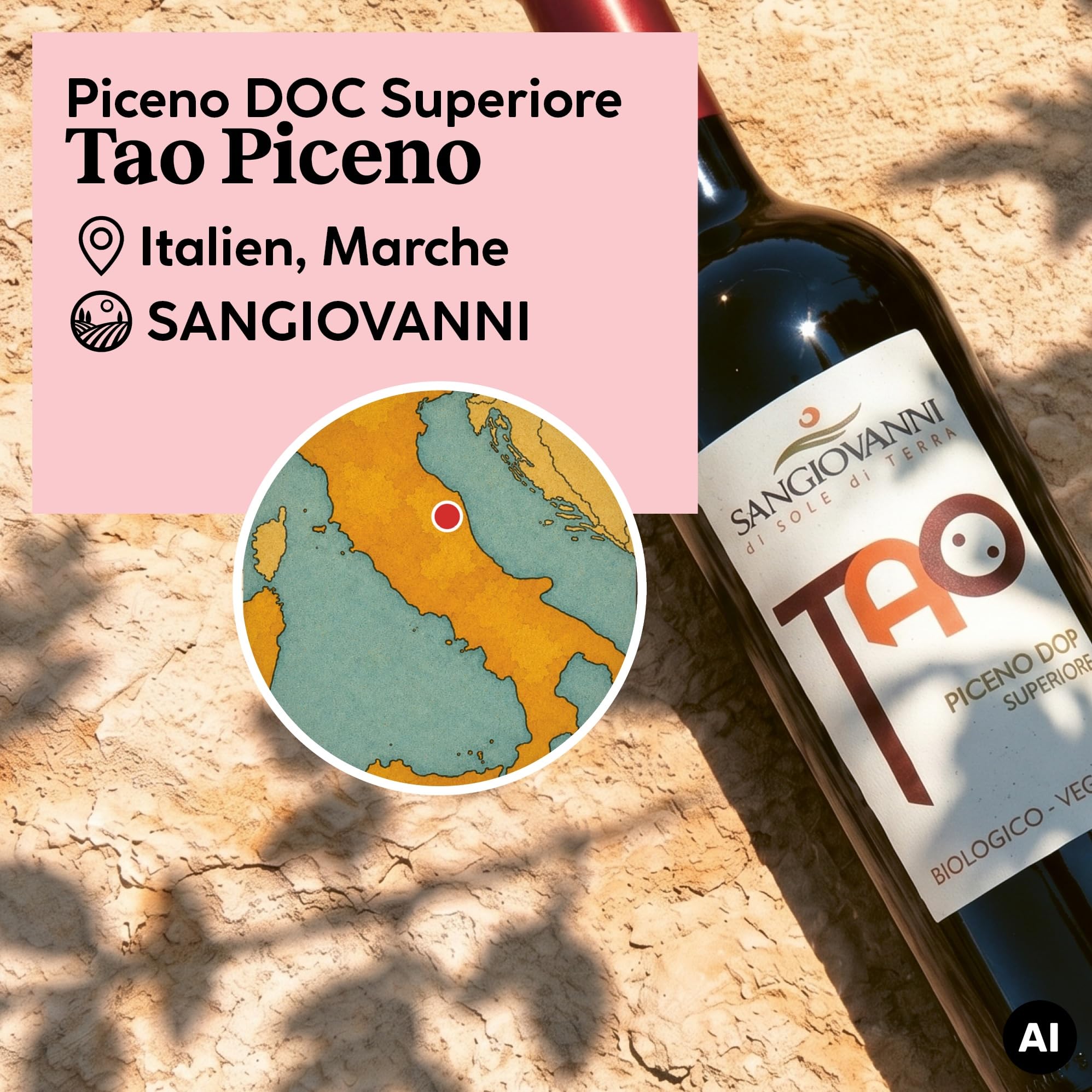 DELINAT Tao Piceno 2021 – Italienischer Bio-Rotwein trocken aus den Marchen | Premium Cuvée aus Montepulciano und Sangiovese - Veganer Qualitätswein aus Holzfass-Ausbau 6 x 0,75l