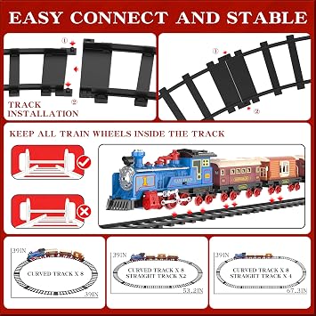Electric Toy Train Set for Kids w/Smoke, Lights & Sound, Train Toys w/Locomotive, 12 Tracks Accessories, 3 Passenger Carriages, Toddler Model Trains for Kids 3+, Christmas Toys Gifts for Boys Girls