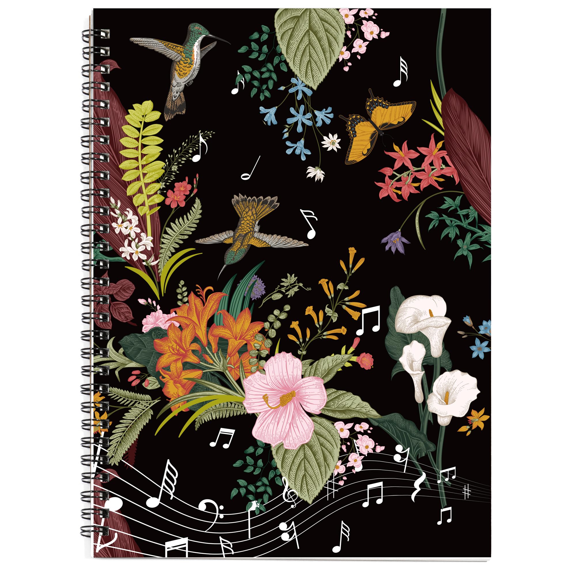 MAXCURY Blank Sheet Music Composition Manuscript Staff Paper Art Music Notebook Black 100 Pages 26x19cm (Flora)